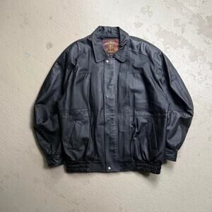 Vintage 90s Global Identity Men's 3XL Black Leather Bomber Jacket